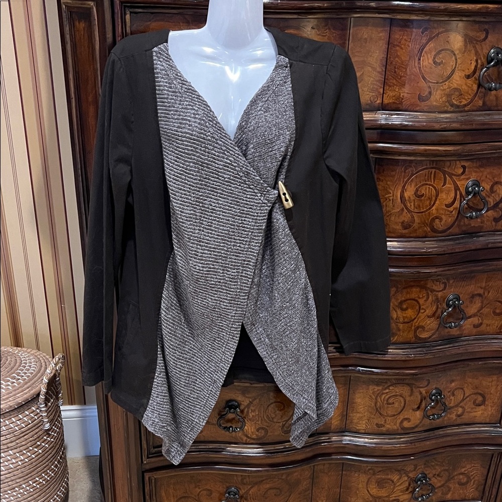 Dark Brownish/Black and Gray Open Front Cardigan